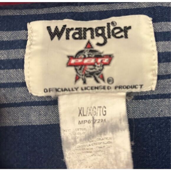 Wrangler PBR Mens Professional Bull Rider Shirt XL Blue Flap Pocket Ford Patch - Picture 10 of 11
